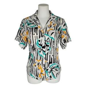 VTG Christian Dior Separates Abstract Stripe Rayon Blouse White Black Multi 6